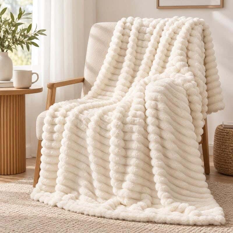 Snooz Ribbed Design Heater, 180x220 cm, Faux Fur - Off White