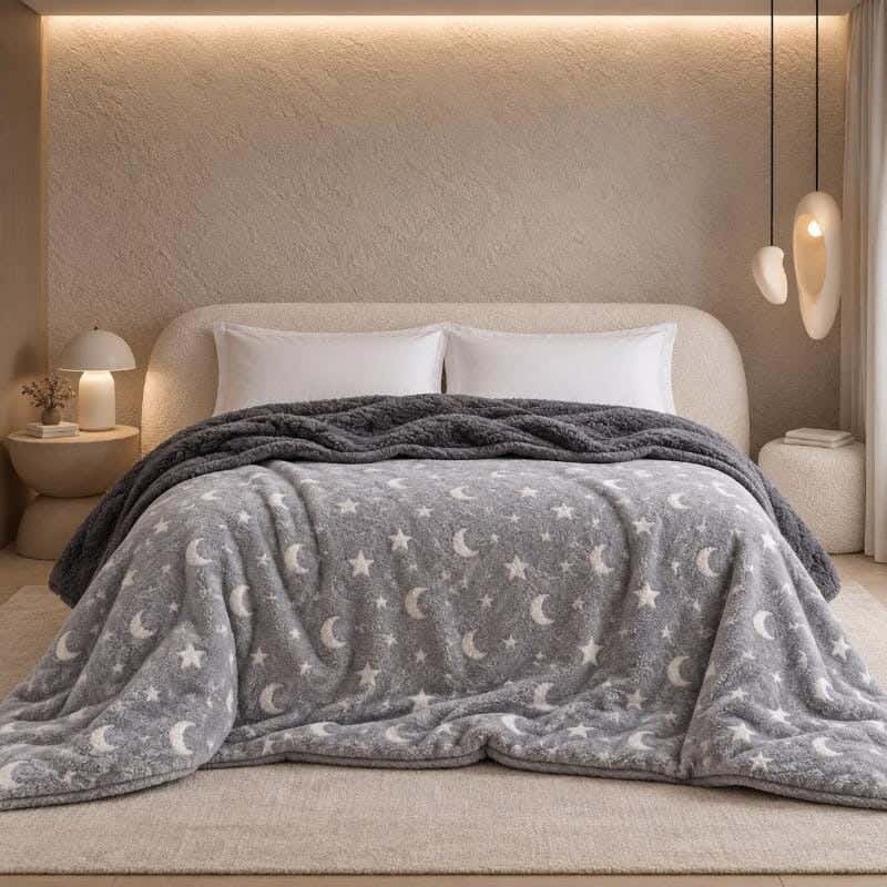 Double-sided Snuz blanket, 220 x 235 cm, fleece -multicolor