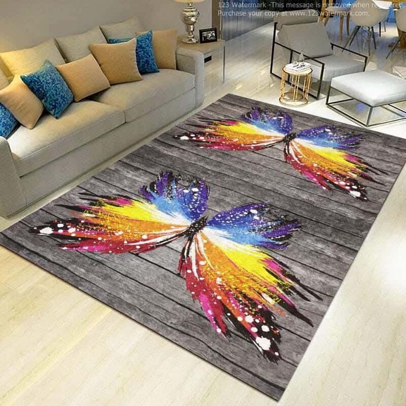Velvet 3D Snooze Carpet Keeper, 160×250 cm, One Piece - Rainbow Butterfly Design