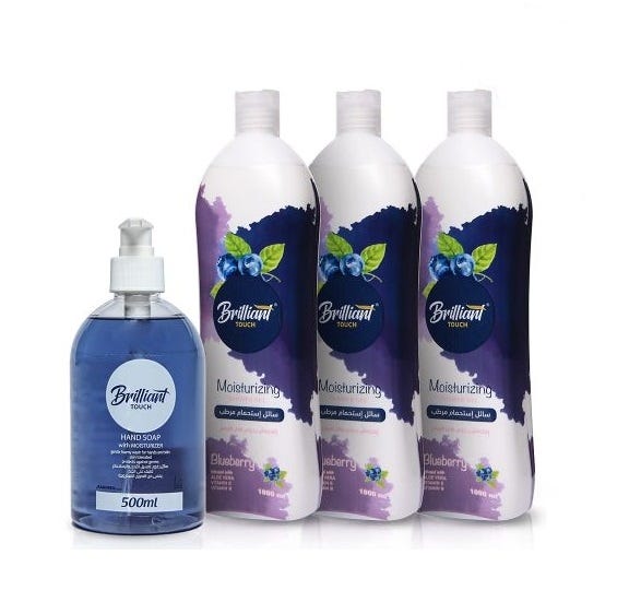 Brilliant Touch Shower Gel, Blueberry Scent, 1 Liter, 3 Pieces - With Hand Wash 500ML Gift