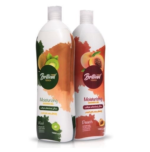 Brilliant Touch Shower Gel, Peach & Kiwi Scent, 1 Liter, 2 Pieces
