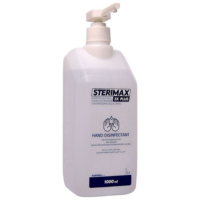 Sterimax 3X PLUS Hand Disinfectant, (isopropyl Alcohol-chlorhexidine_peroxide), 1Liter