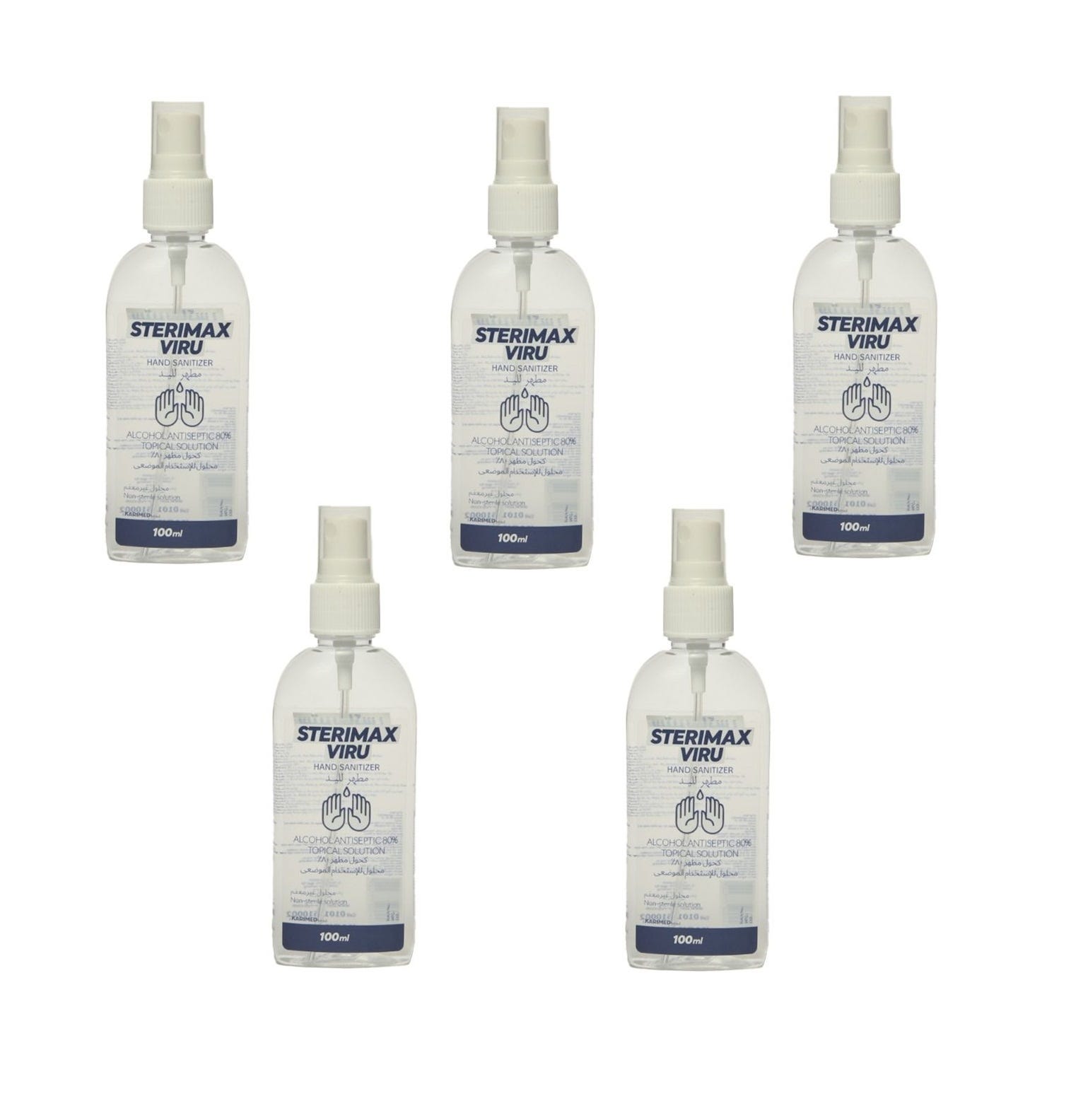 Sterimax VIRU Hand Sanitizer Liquid Spray, 100ml, 5 Pieces - Clear