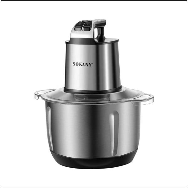 Sokany Chopper and Mincer  SK-7077N, Stainless Steel Bowl, 5.5L, 3 Speeds, 6 Blades, 1000W - Silver