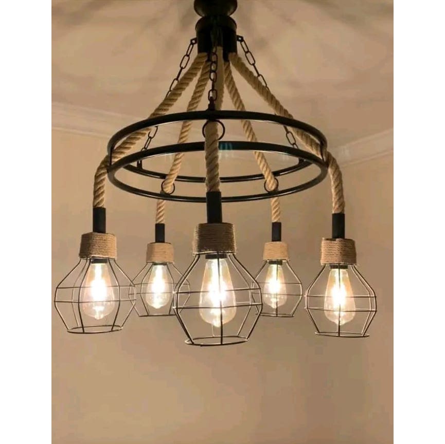 Modern Chandelier, 5 Bulbs, 80×40 - Black