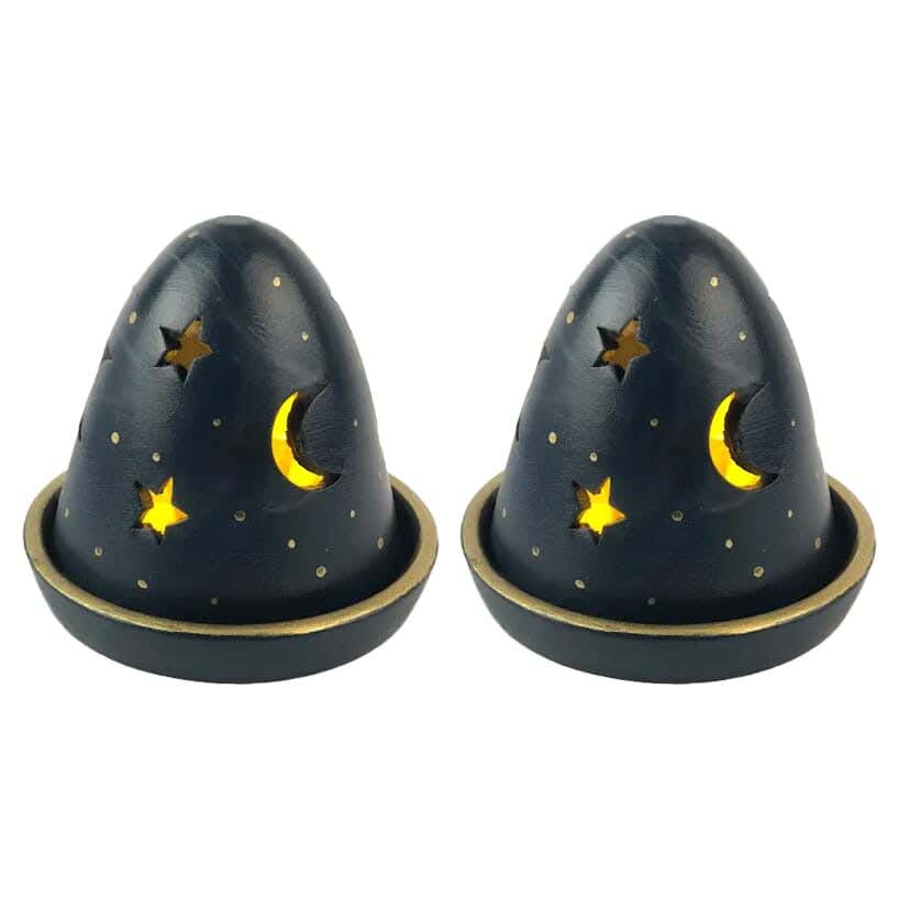 Pottery Handmade Candle Burner Set, 2 Pieces, 11×11 cm - Navy