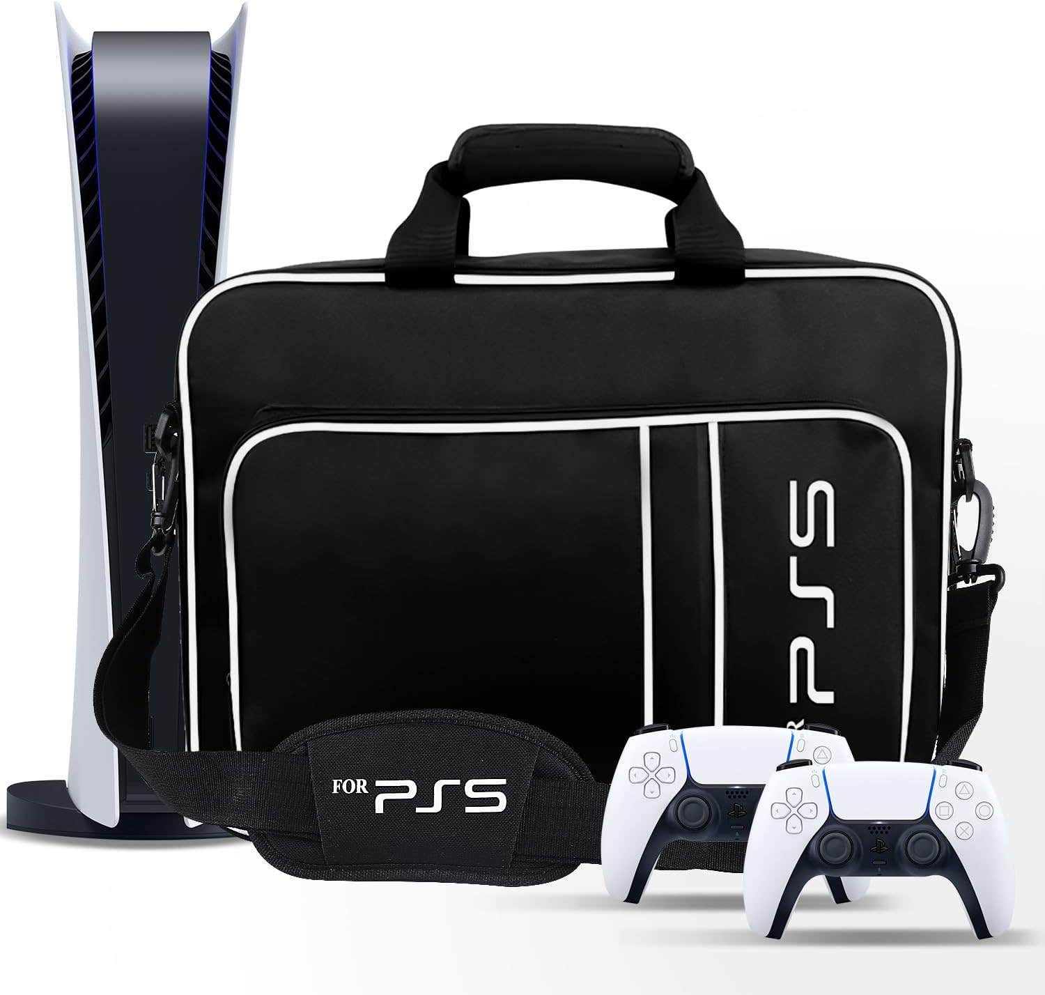 Congdaren Travel Shoulder Bag for PlayStation 5 - Black White