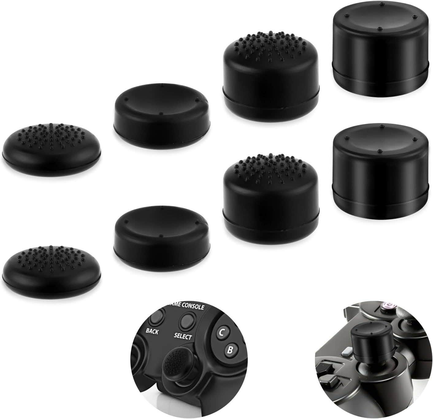 Peutier Silicone Controller Thumb Grips Caps for PlayStation, Xbox One, 8 Pieces - Black