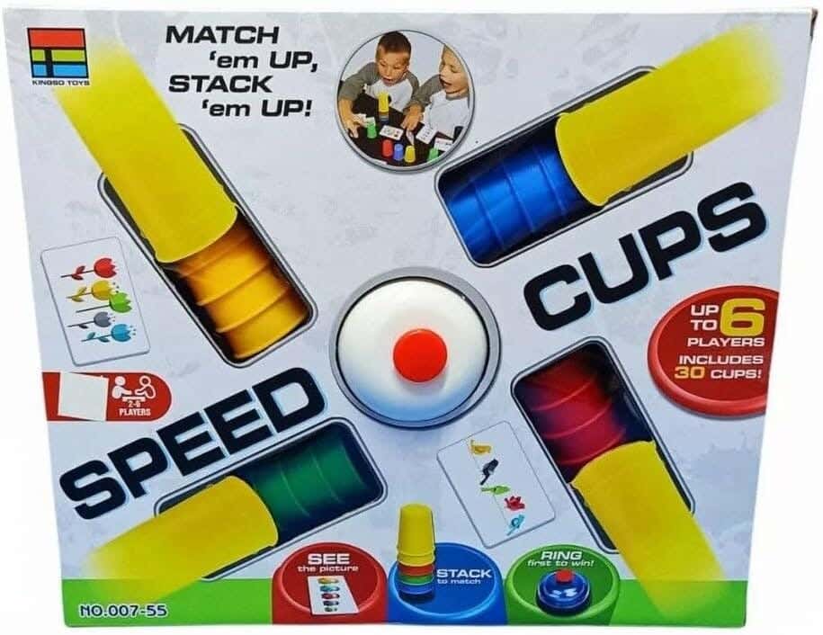 Alsafwa Plastic Speed Cups Game, 6 Cup Sets with 24 Cards and Bell - Multicolor