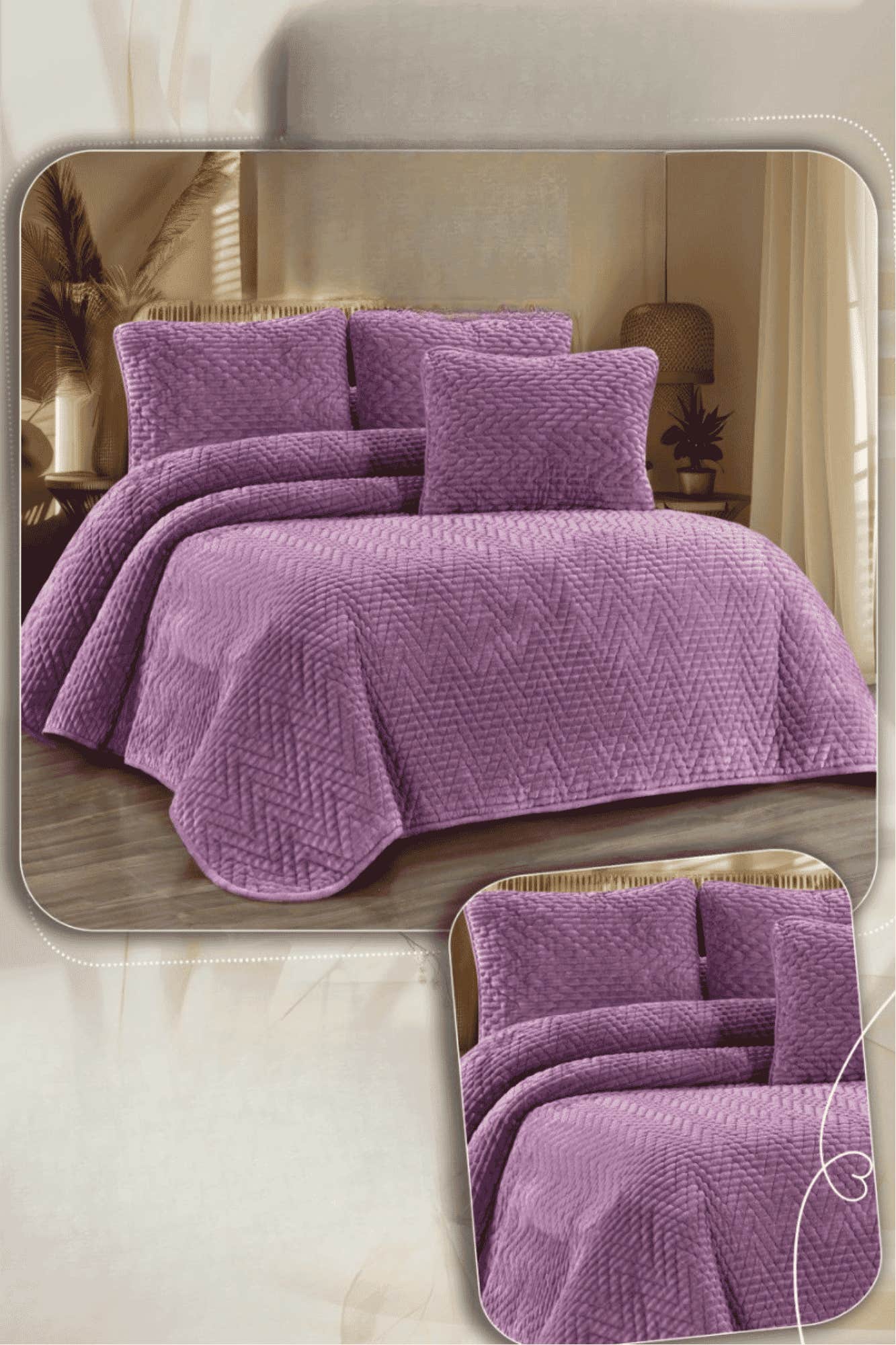 Rimas blanket, 240x240cm, striped fur quilted - mauve