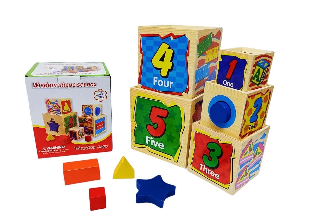 Alsafwa W46-5 Wooden Cups Stacking Toy for Unisex Children, 5 Pieces - Multicolor