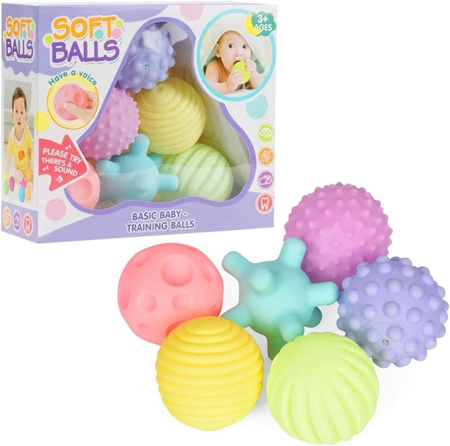 Soft Design Vinyl Baby Balls for Bath, 6 Pieces - Multicolor