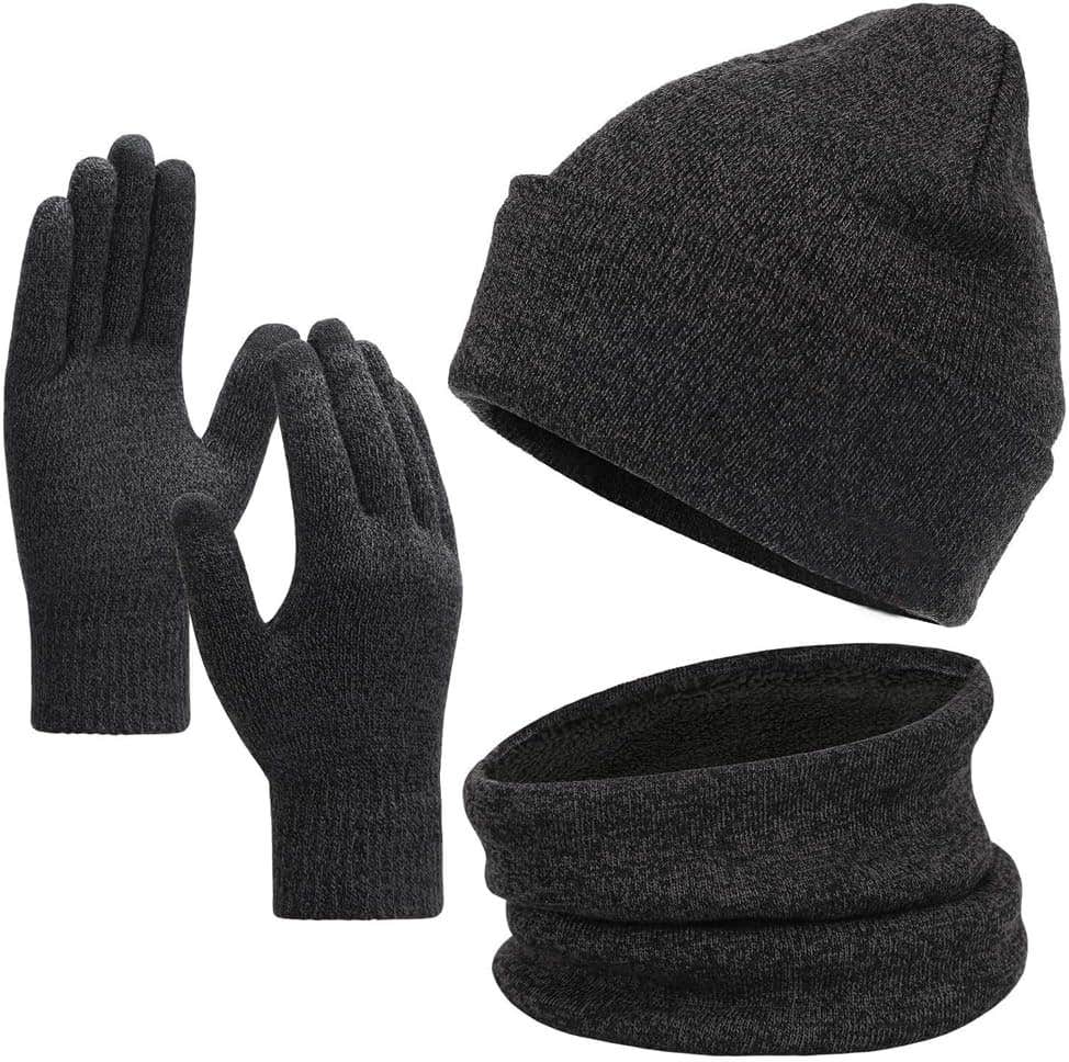 Yardhobi Winter Beanie Hat, Scarf And Touchscreen Gloves Set, 3 Pieces - Dark Gray