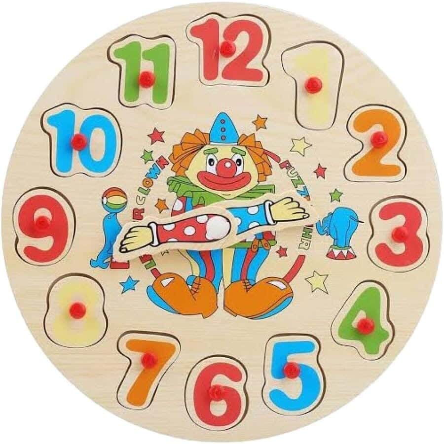 Alsafwa W17-9 Clown Shape Digital Wooden Puzzle Clown Clock - Multicolor