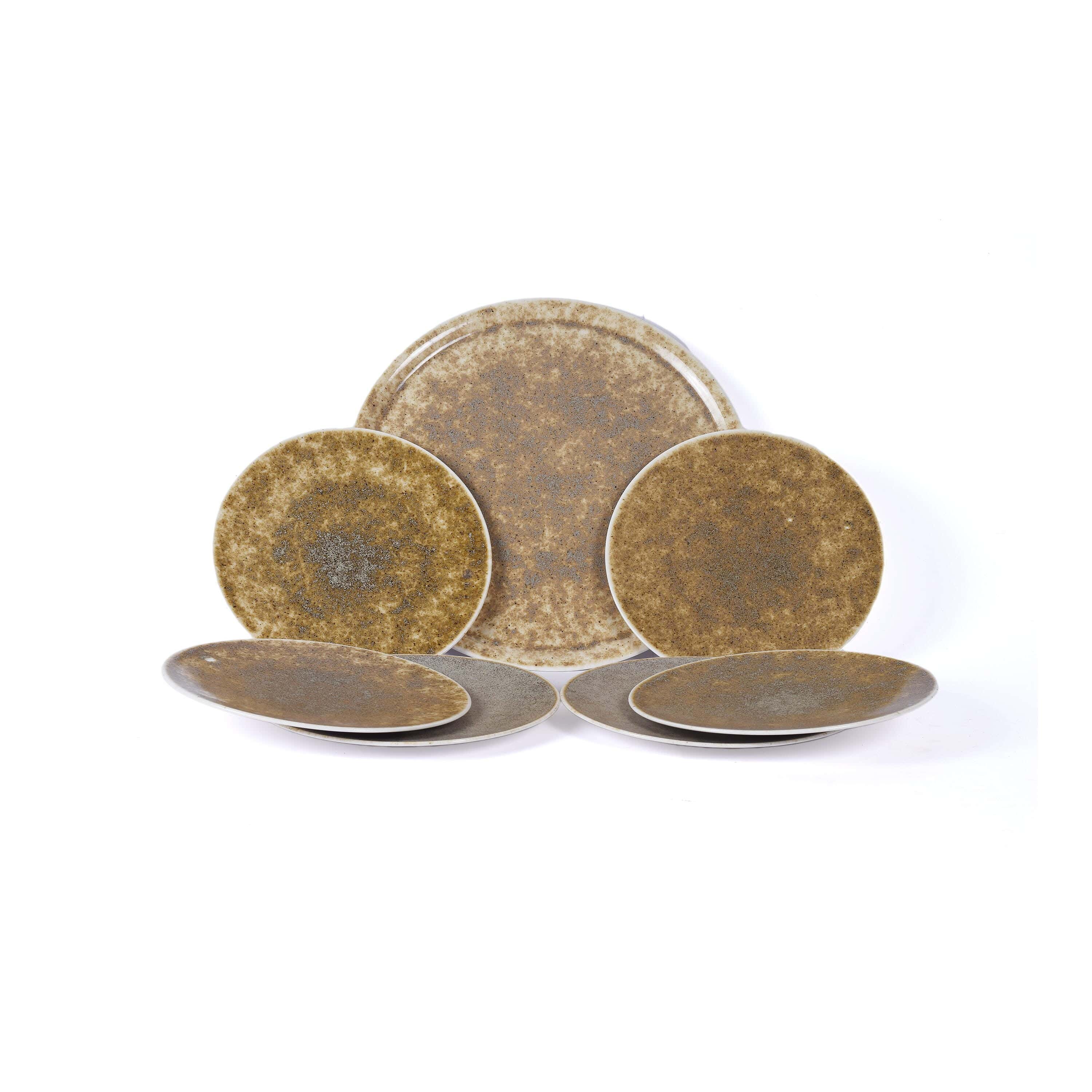 Porcelain dinnerware set, 7 pieces - brown