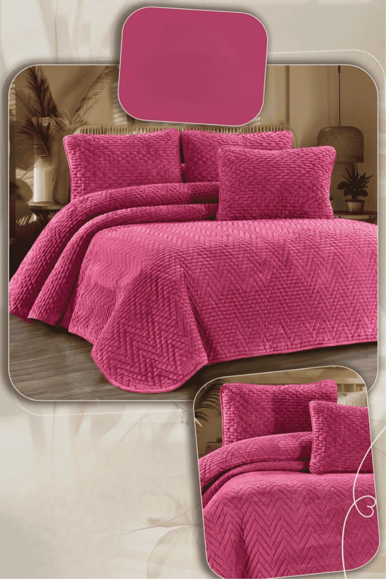 Rimas blanket, 240x240cm, striped fur quilted - burgundy
