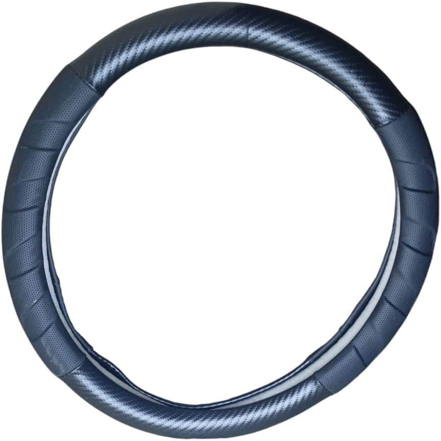 Ribbed Leather Steering Wheel Cover - Black