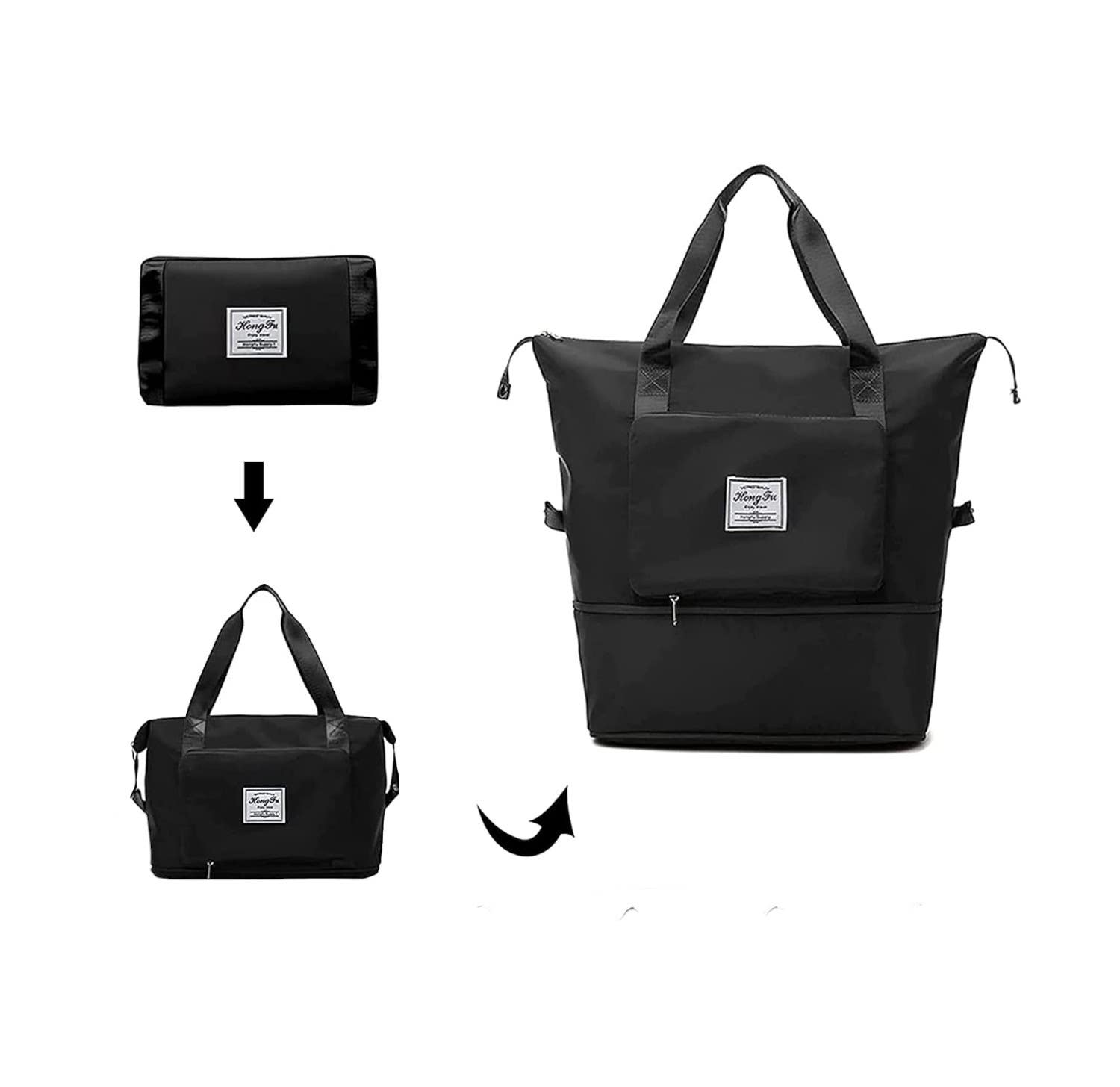 Foldable Waterproof Travel Duffel Bag, Medium - Black
