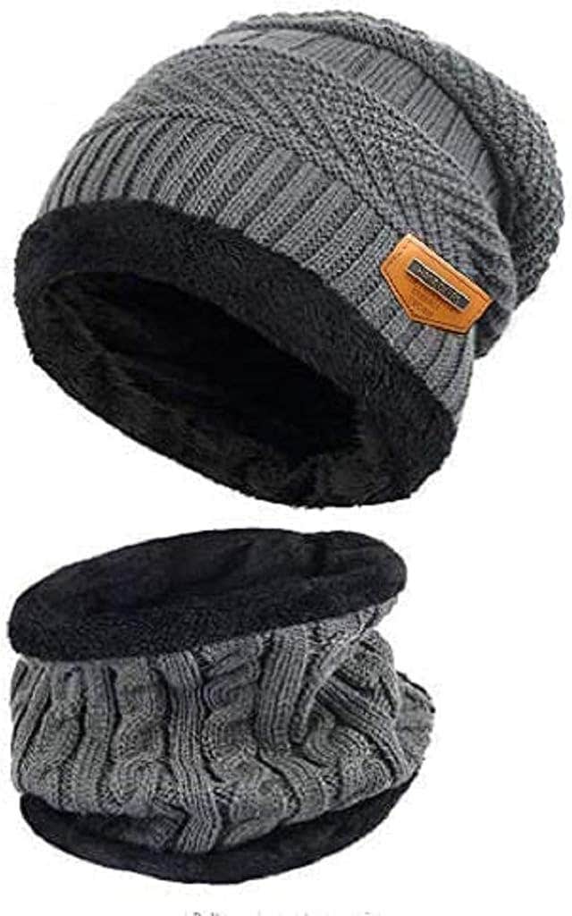 Digital Shopee Winter Beanie Hat And Scarf Set, 2 Pieces - Grey