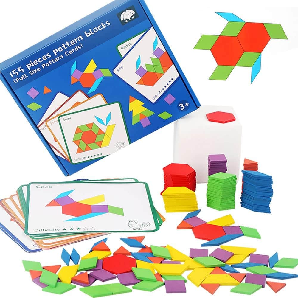 Ecchy Geometric Shapes Design Wood Tangram Puzzle, 155 Pieces - Multicolor