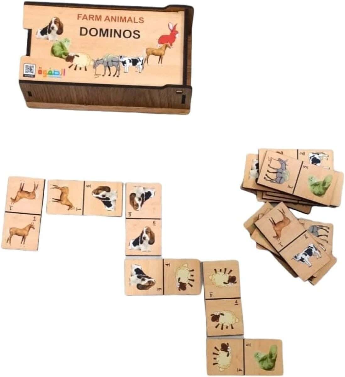 Alsafwa R19-1-K Farm Animals Wooden Dominoes Toy - Beige