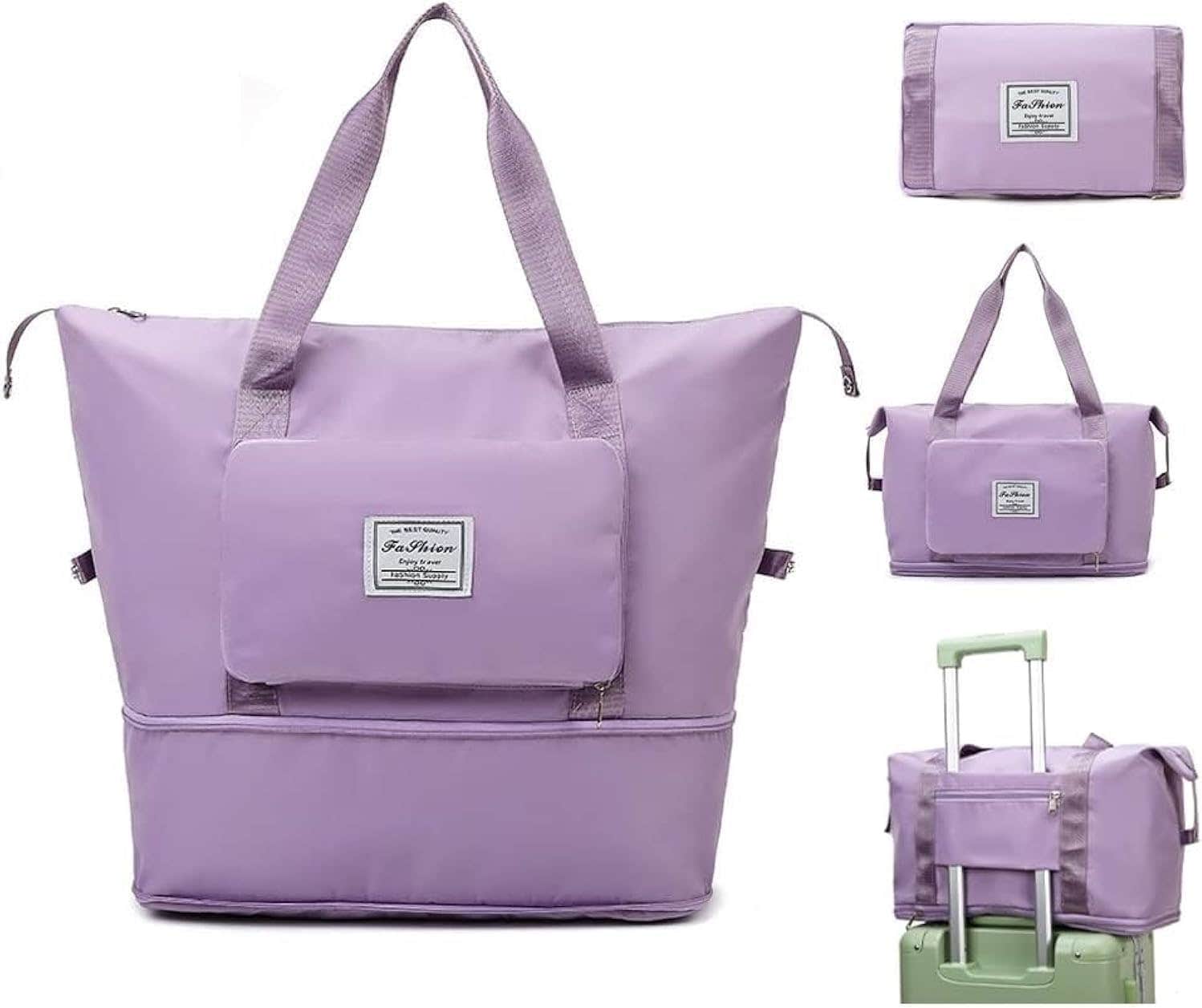 Cherryland Expandable Oxford Fabric Travel Duffel Bag, Large Capacity - Purple