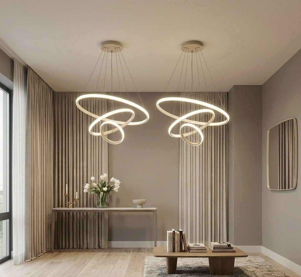 Modern Led Chandelier Set, 2 Pieces, Led Lighting, 220 Volt,60×60 Cm, with remote Control - Gold