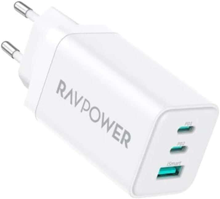 RAVPower RP-PC172 Wall Charger, 65W, 3 Ports, USB, Type-C - White