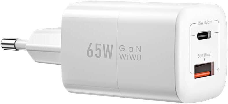 Wiwu Wi-U012 Wall Charger, 65W, USB, Type-C, 2 Ports - White