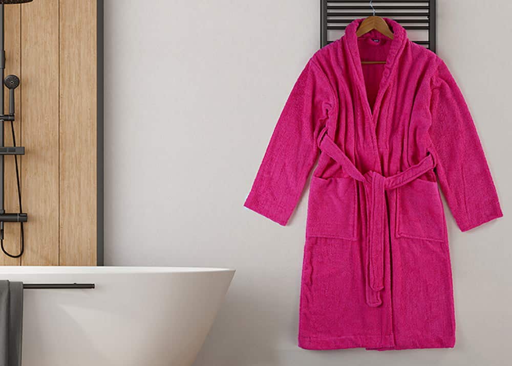 jacquardina Cotton Bathrobe, Size XXL- Fuchsia