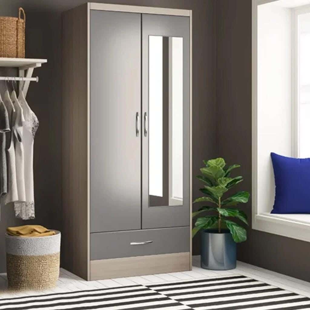 Wardrobe MDF Wood Covered With HPL Layer, 182×78×50 cm - Dark Grey Beige