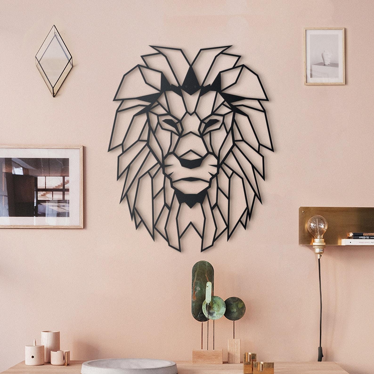 MDF Lion Head Wall Hanging Art, 90X73X0.5 Cm - Black