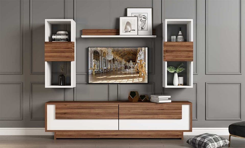 Mdf Wooden Tv Table, 160 X 40 X 30 Cm - White Brown