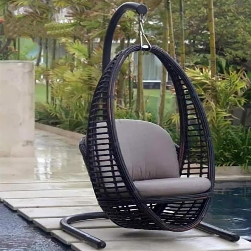 Outdoor Hanging Chair, Rattan Metal, 120x110x75x120 cm - Black Gray