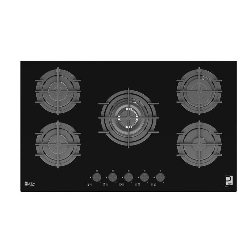 Purity HPT911G Built-in Gas Hob, 87x52x5 cm, 5 Burner - Black