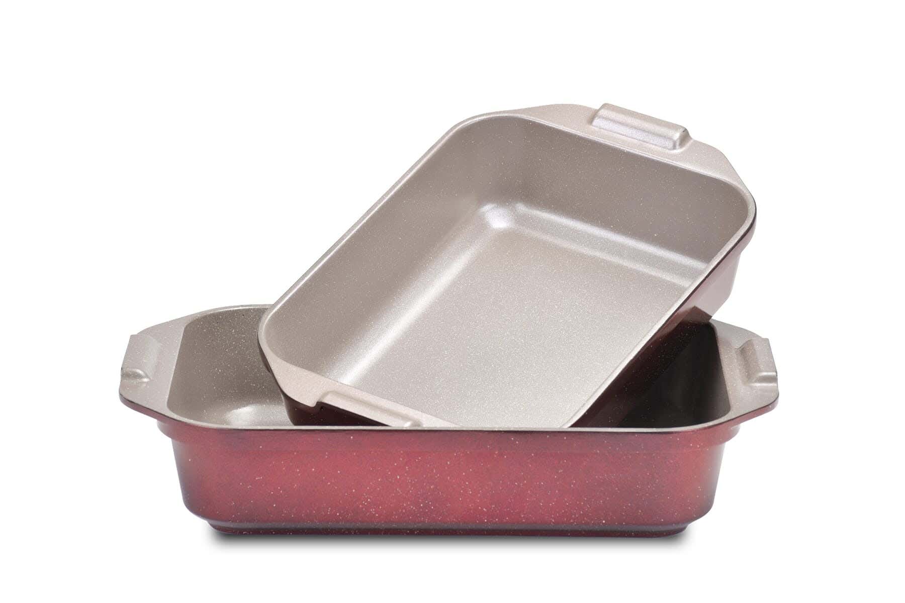 Solingen Rectangular Granite Casserole Set, 35/40 Cm, 2 Pieces - Dark Red