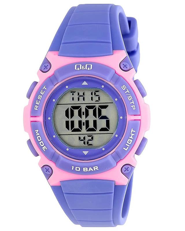 Q&Q M187J003Y Round Digital Sport Watch For Girls, M /26 - 39 mm - Purple Pink