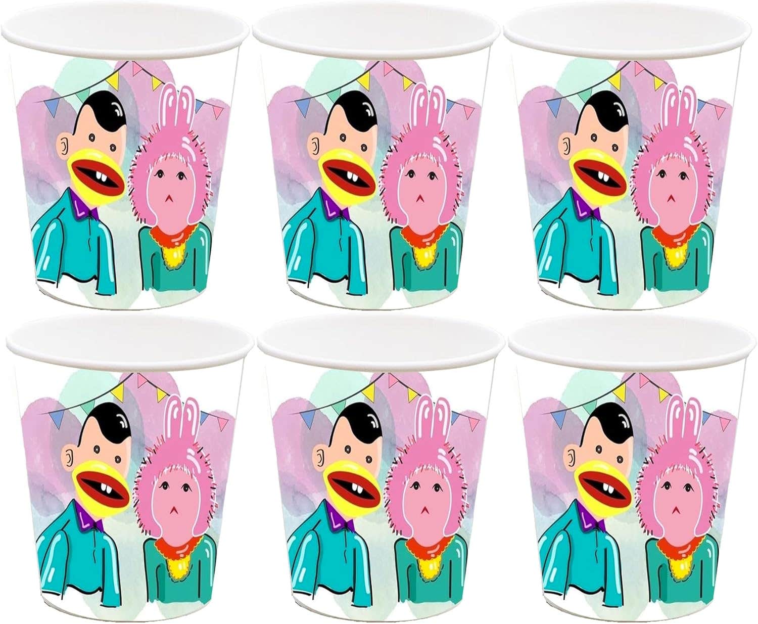 Ramadan Kareem Design Colorful Paper Ramadan Party Cup, 300Ml, 6 Pieces - Multicolor