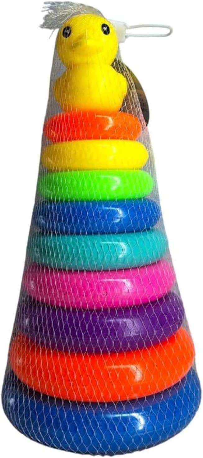 Plastic Spiral Rings and Duck Model, 9 Pieces - Multicolor