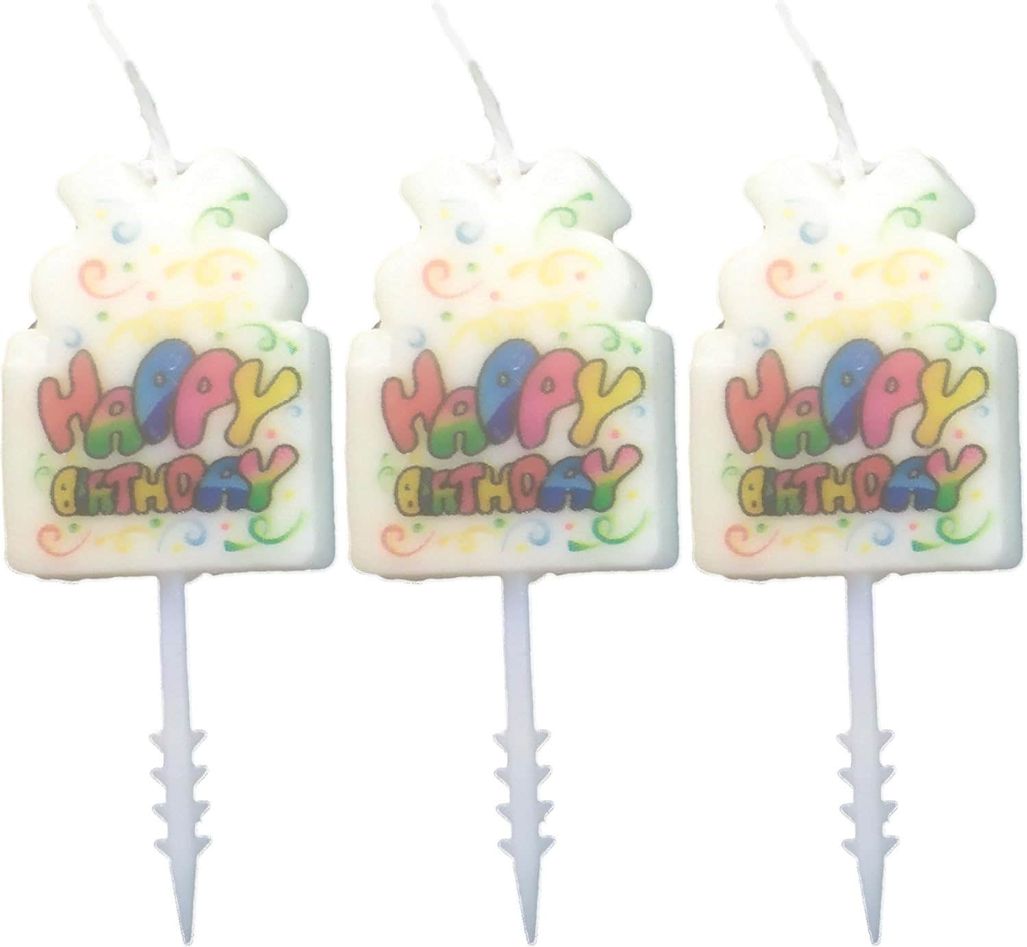 Happy Birthday Design Decorative Birthday Candles, 3 Pieces - Multicolor