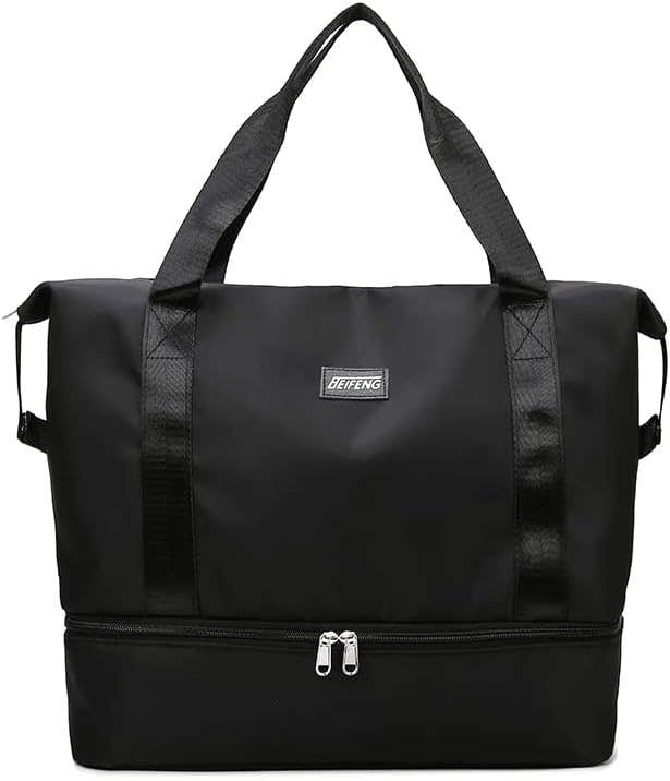 Duffle Sports Bag With Shoe Compartment - Black