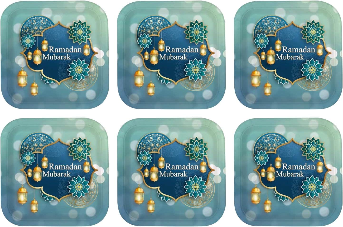 Ramadan Kareem Design Colorful Paper Birthday Party Plate, 24X24cm, 6 Pieces - Green
