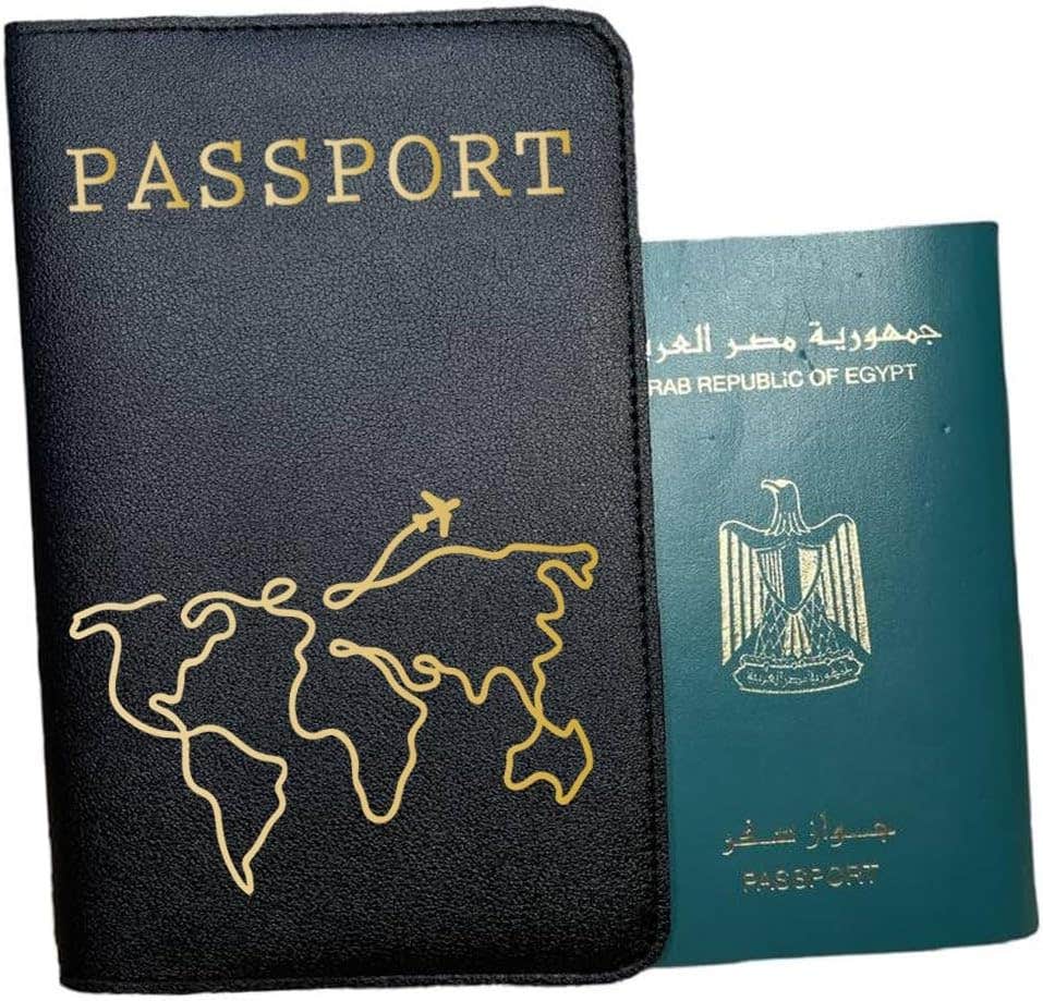 Leather Passport Cover, One Sided Printing, Map Design - Black