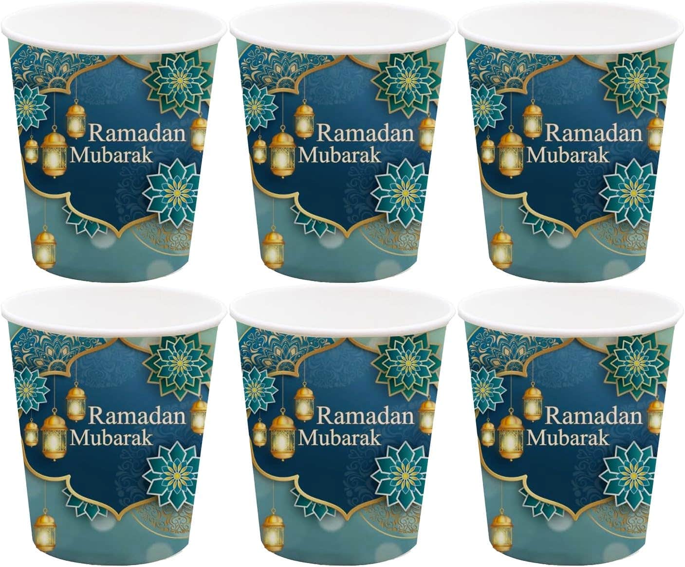 Ramadan Kareem Design Colorful Paper Ramadan Party Cup, 300Ml, 6 Pieces - Multicolor