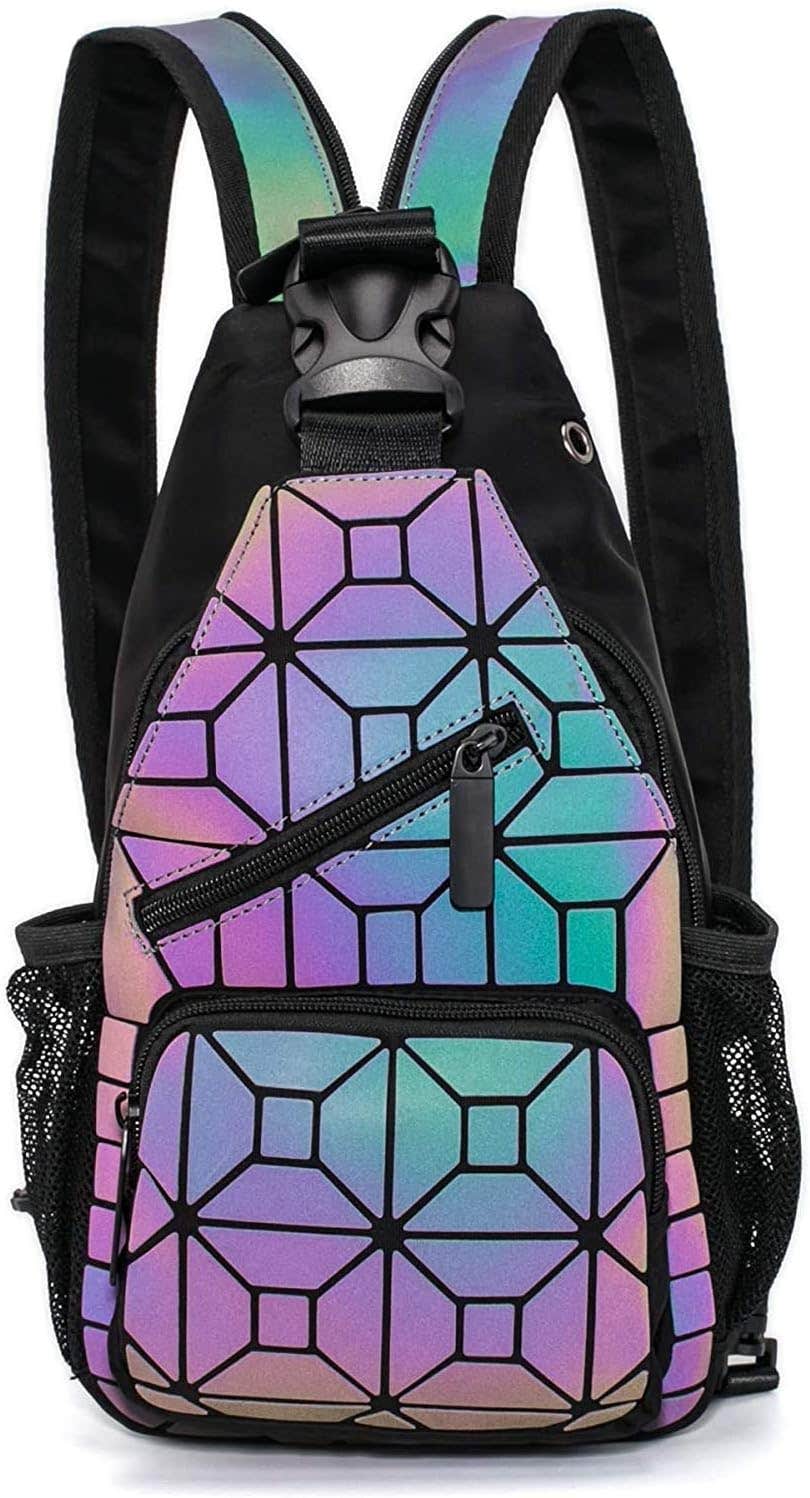 Aeoss Geometric And Luminous Polyester Holographic Backpack for Unisex , 32X20X6 Cm - Purple