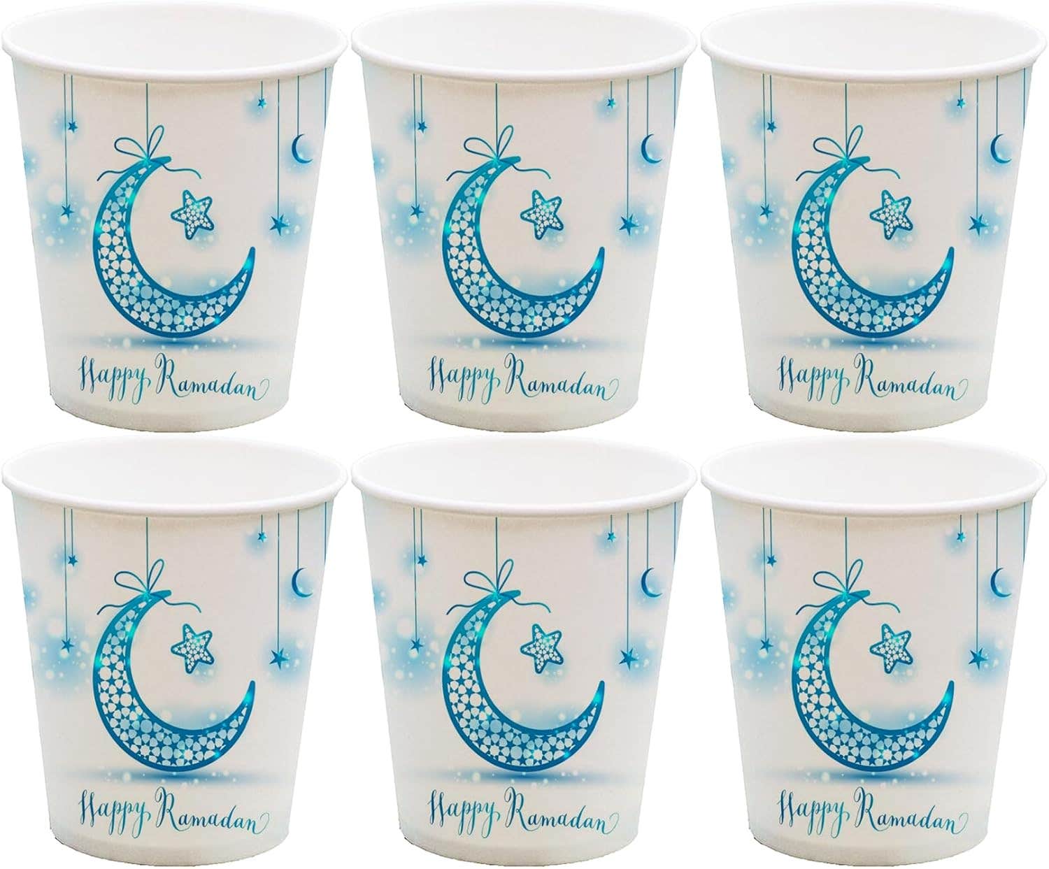 Ramadan Kareem Design Colorful Paper Ramadan Party Cup, 300Ml, 6 Pieces - Multicolor
