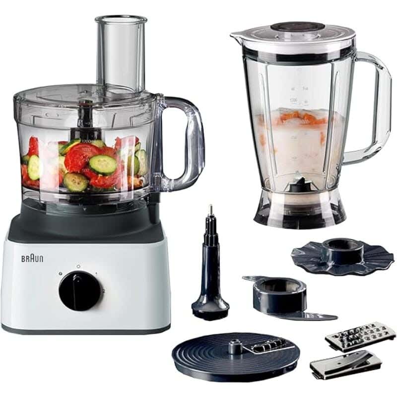 Braun FP 0132 Food Processor, 750 Watt, 2 Speeds - White Black