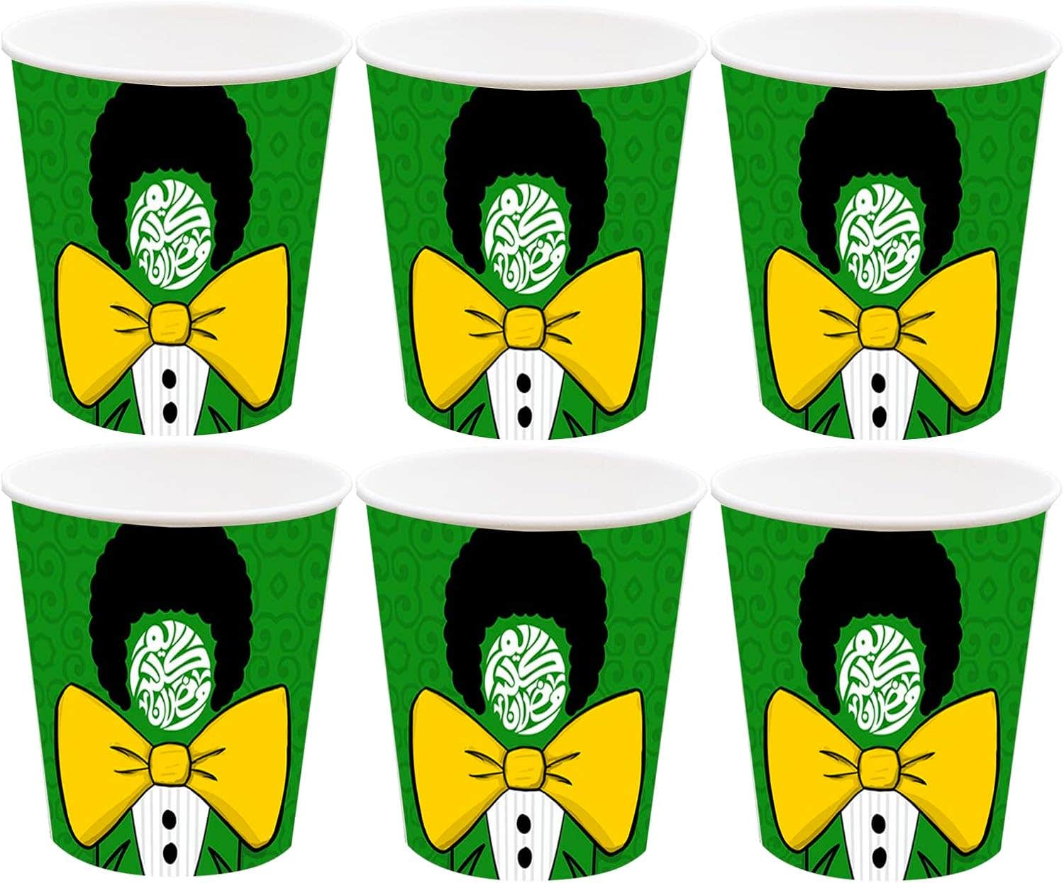 Ramadan Kareem Design Colorful Paper Ramadan Party Cup, 300Ml, 6 Pieces - Multicolor