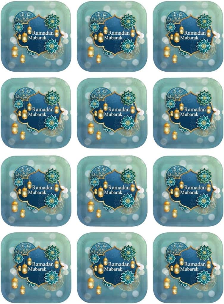 Ramadan Kareem Design Colorful Paper Birthday Party Plate, 24X24cm, 12 Pieces - Multicolor