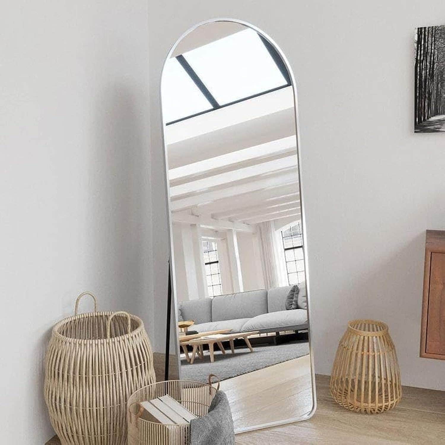 Lion Hose Rectangular Folding Metal Frame Stand Mirror, 170×60 Cm - White